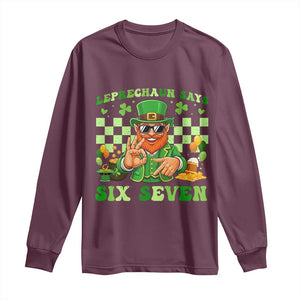 Funny Leprechaun Says Six Seven Long Sleeve Shirt St Patricks Day TS12 Maroon Print Your Wear