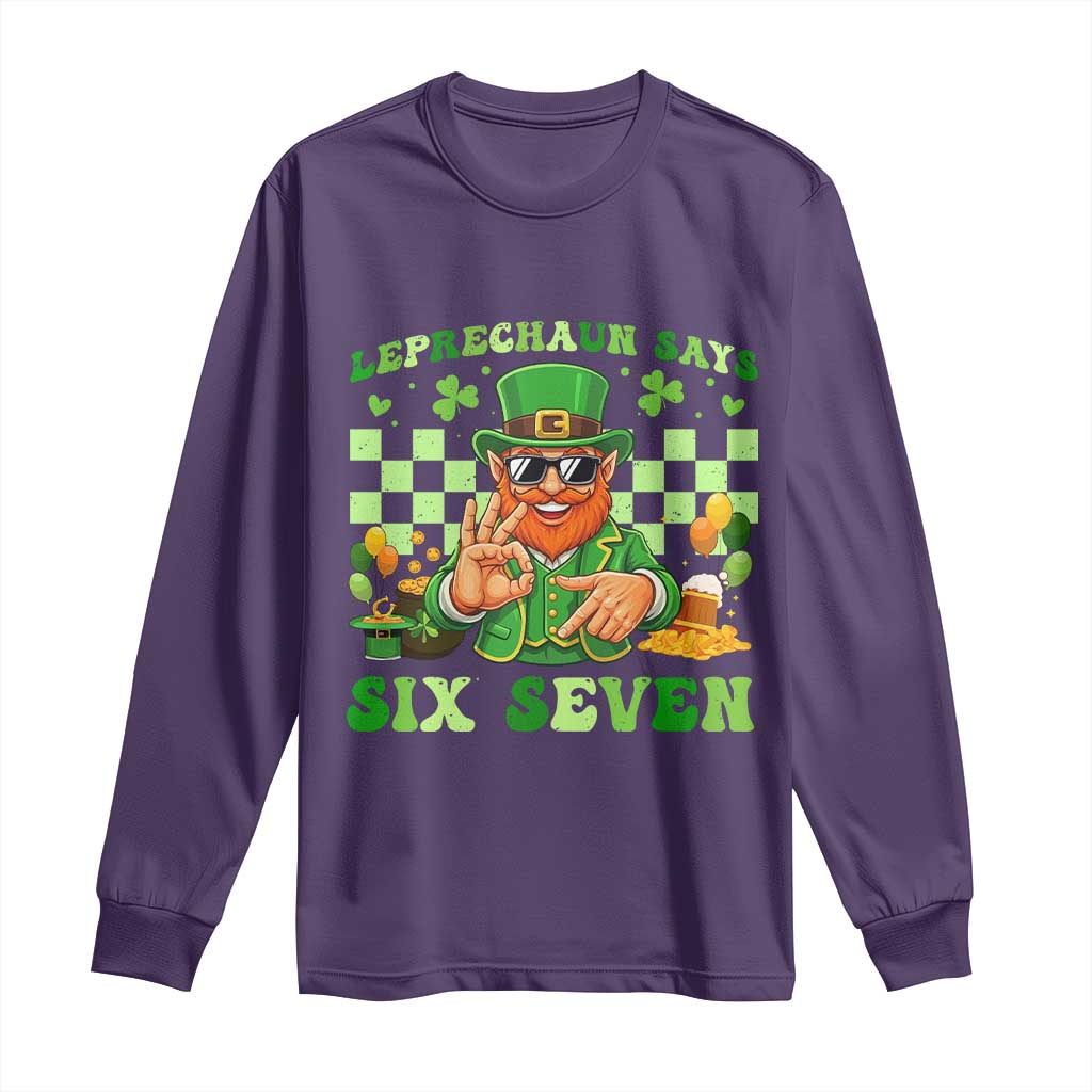 Funny Leprechaun Says Six Seven Long Sleeve Shirt St Patricks Day TS12 Purple Print Your Wear