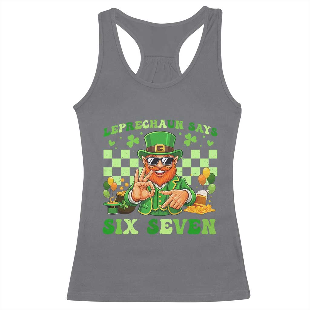 Funny Leprechaun Says Six Seven Racerback Tank Top St Patricks Day TS12 Charcoal Print Your Wear