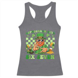 Funny Leprechaun Says Six Seven Racerback Tank Top St Patricks Day TS12 Charcoal Print Your Wear