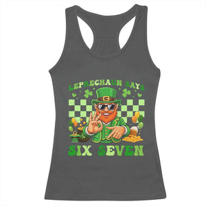 Funny Leprechaun Says Six Seven Racerback Tank Top St Patricks Day TS12 Dark Heather Print Your Wear