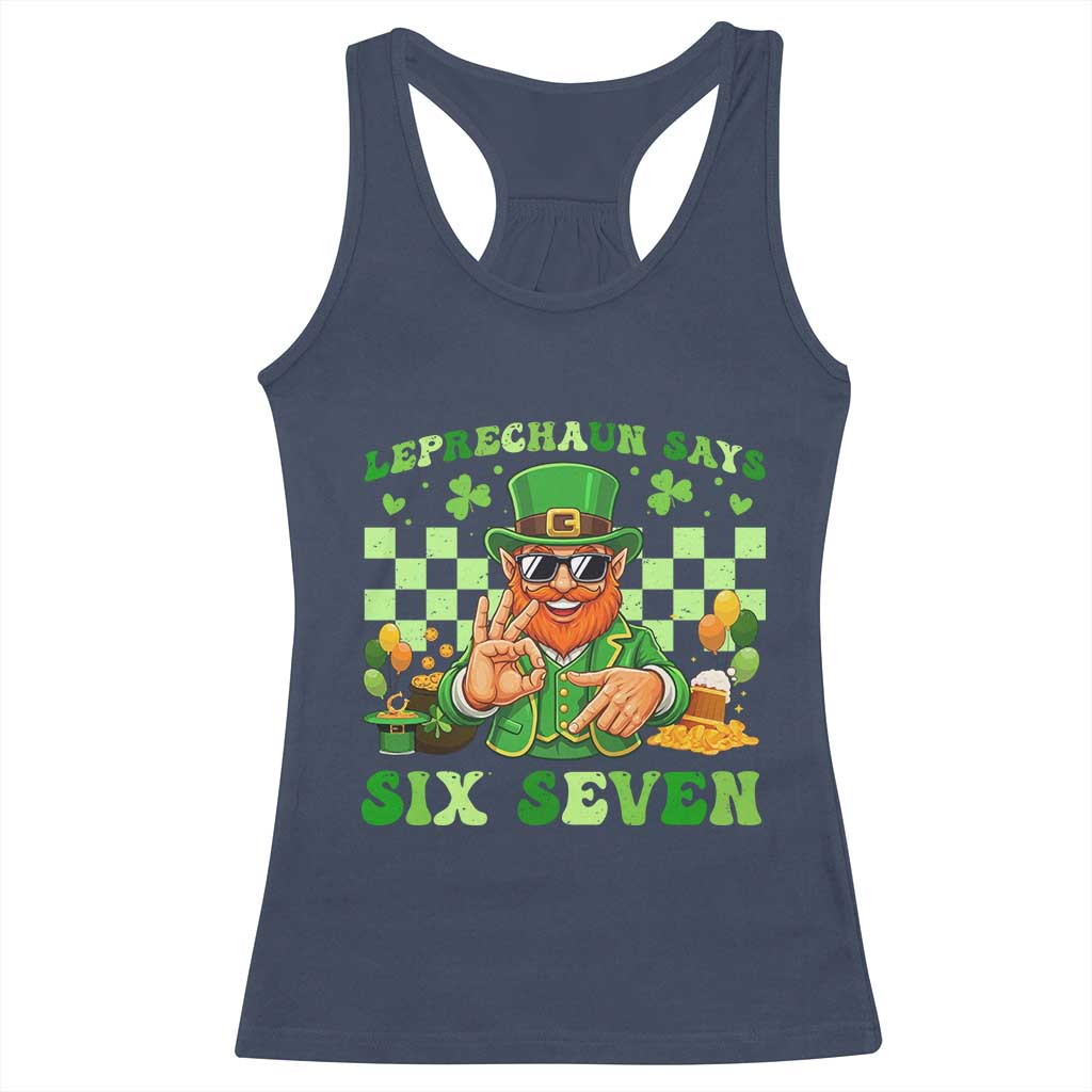 Funny Leprechaun Says Six Seven Racerback Tank Top St Patricks Day TS12 Navy Print Your Wear