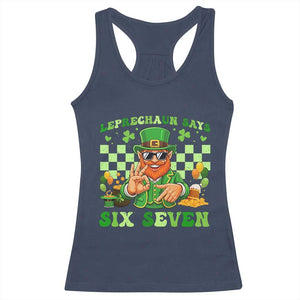 Funny Leprechaun Says Six Seven Racerback Tank Top St Patricks Day TS12 Navy Print Your Wear