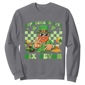 Funny Leprechaun Says Six Seven Sweatshirt St Patricks Day TS12 Charcoal Print Your Wear