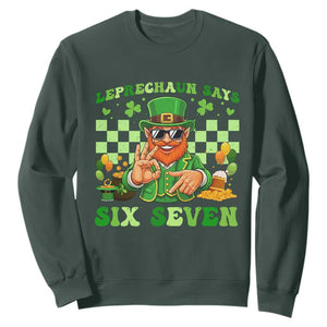 Funny Leprechaun Says Six Seven Sweatshirt St Patricks Day TS12 Dark Forest Green Print Your Wear