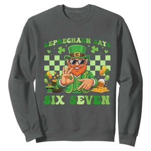Funny Leprechaun Says Six Seven Sweatshirt St Patricks Day TS12 Dark Heather Print Your Wear