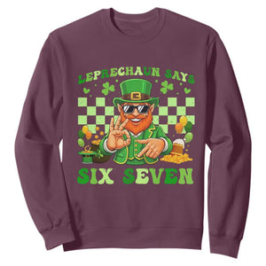 Funny Leprechaun Says Six Seven Sweatshirt St Patricks Day TS12 Maroon Print Your Wear