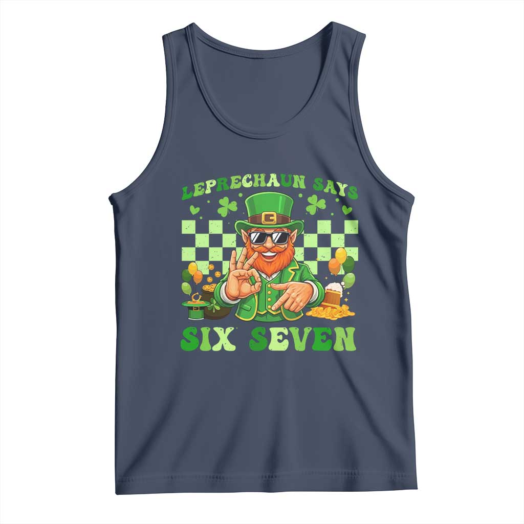 Funny Leprechaun Says Six Seven Tank Top St Patricks Day TS12 Navy Print Your Wear