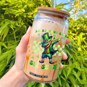 Leprechaun Six Seven Meme Glass Can Funny St Patricks Day Gift TS12 Black Print Your Wear