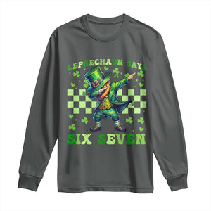 Leprechaun Six Seven Meme Long Sleeve Shirt Funny St Patricks Day Gift TS12 Dark Heather Print Your Wear