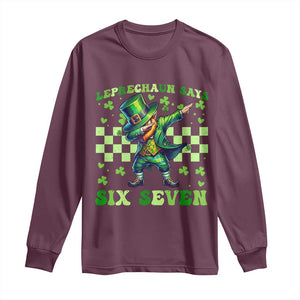 Leprechaun Six Seven Meme Long Sleeve Shirt Funny St Patricks Day Gift TS12 Maroon Print Your Wear