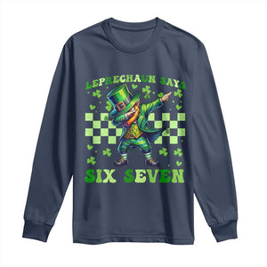 Leprechaun Six Seven Meme Long Sleeve Shirt Funny St Patricks Day Gift TS12 Navy Print Your Wear