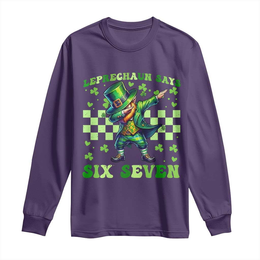Leprechaun Six Seven Meme Long Sleeve Shirt Funny St Patricks Day Gift TS12 Purple Print Your Wear