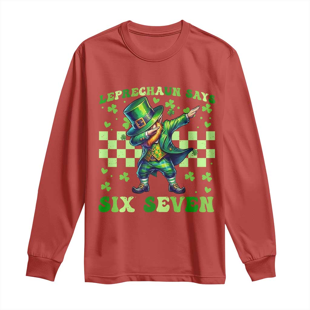 Leprechaun Six Seven Meme Long Sleeve Shirt Funny St Patricks Day Gift TS12 Red Print Your Wear
