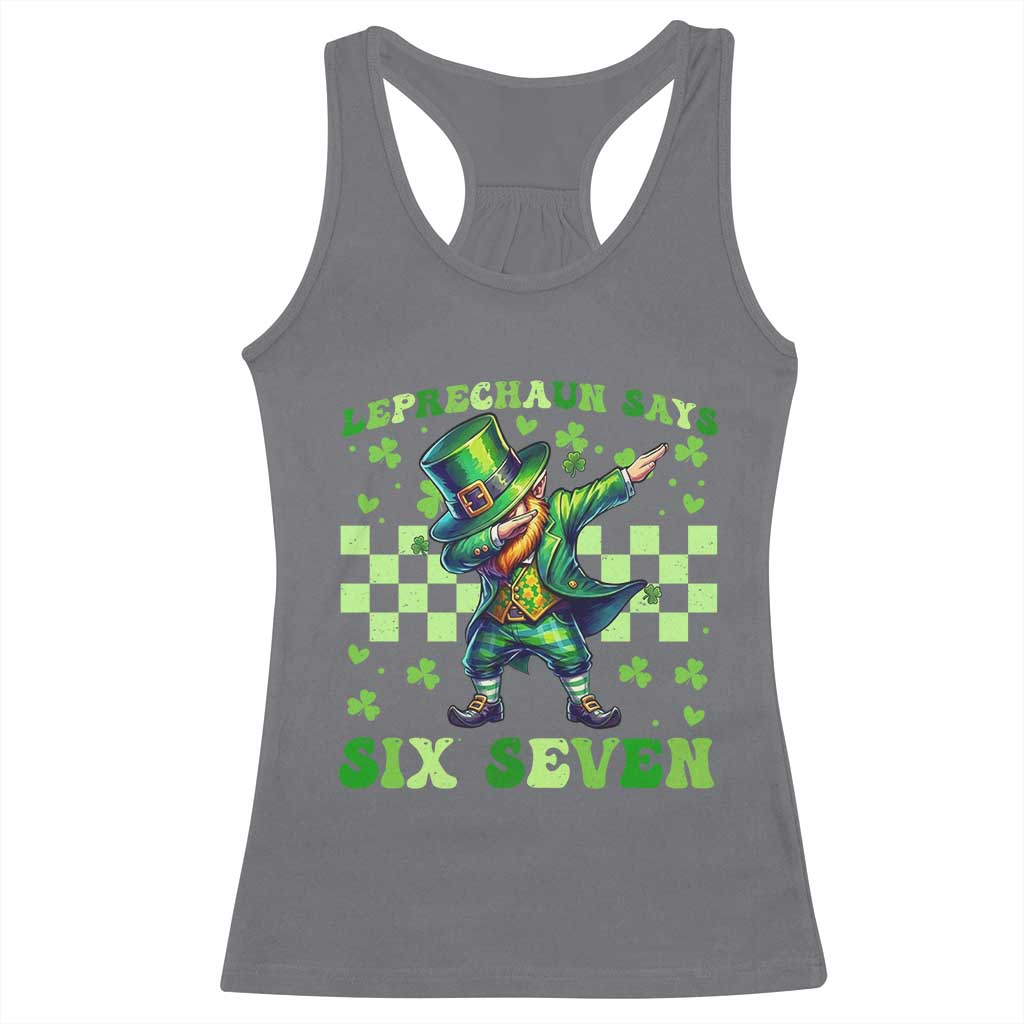 Leprechaun Six Seven Meme Racerback Tank Top Funny St Patricks Day Gift TS12 Charcoal Print Your Wear
