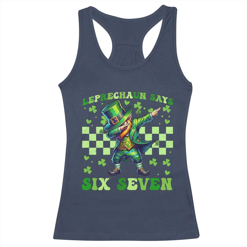 Leprechaun Six Seven Meme Racerback Tank Top Funny St Patricks Day Gift TS12 Navy Print Your Wear