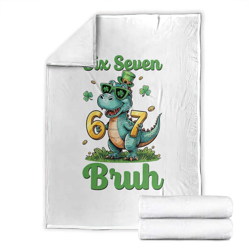 Funny Dinosaur Says Six Seven Throw Blanket St Patricks Day TS12 White Print Your Wear