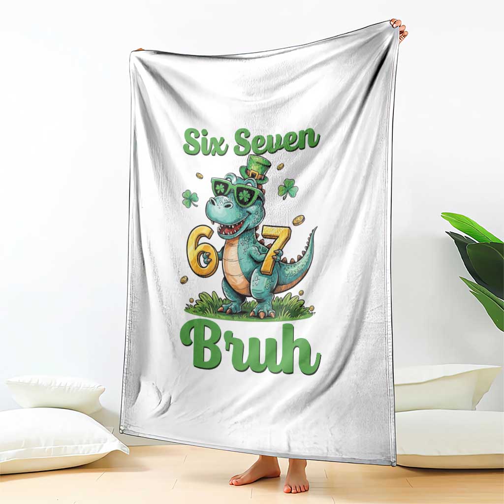 Funny Dinosaur Says Six Seven Throw Blanket St Patricks Day TS12 Print Your Wear