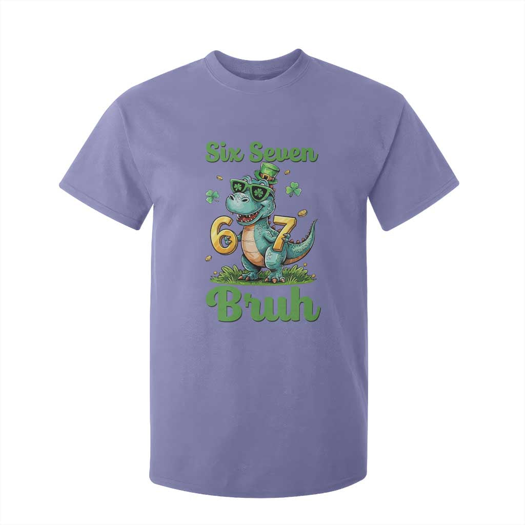 Funny Dinosaur Says Six Seven T Shirt For Kid St Patricks Day TS12 Violet Print Your Wear