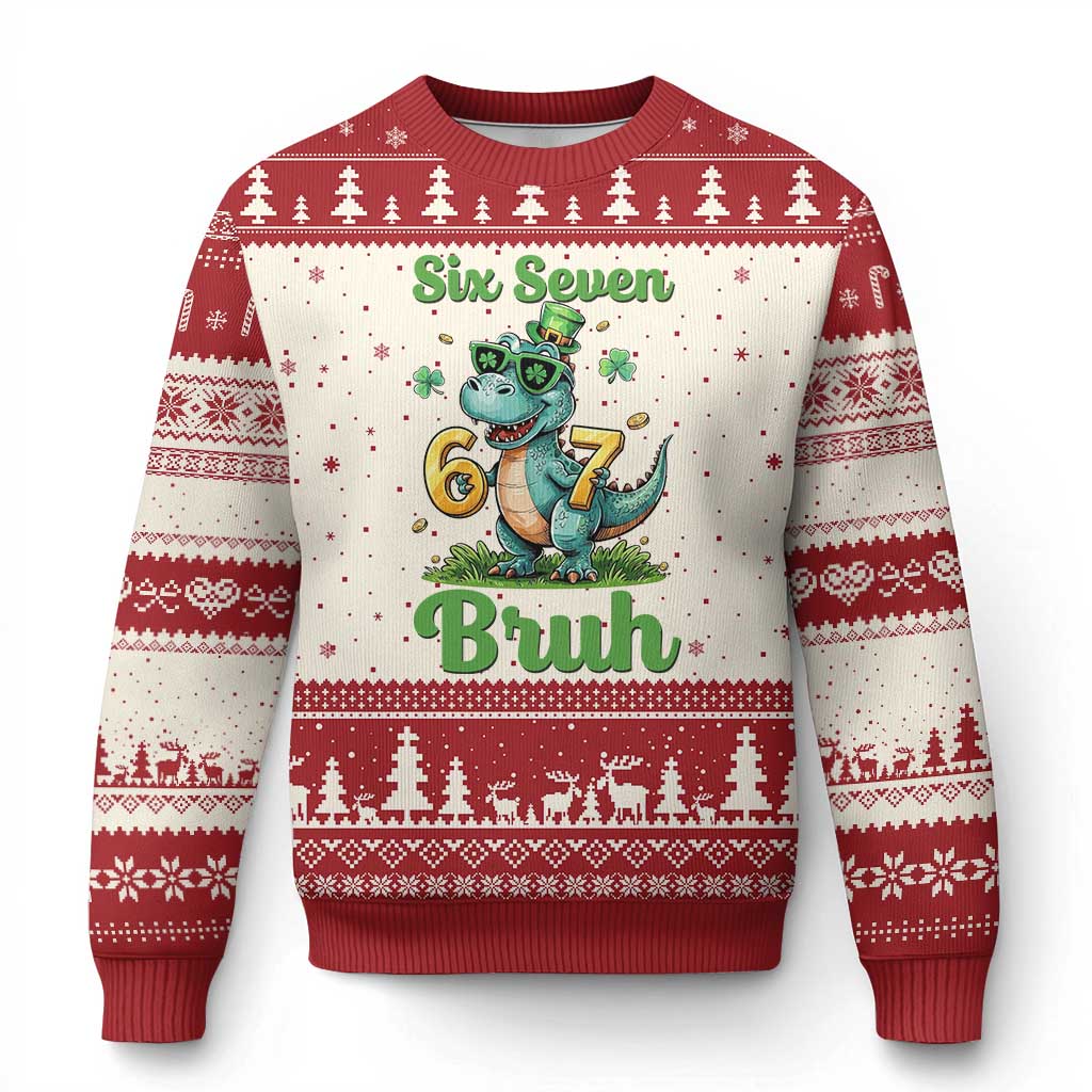 Funny Dinosaur Says Six Seven Ugly Christmas Sweater St Patricks Day TS12 Beige Red Print Your Wear