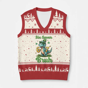 Funny Dinosaur Says Six Seven V-Neck Knit Sweater Vest St Patricks Day TS12 Beige Red Print Your Wear