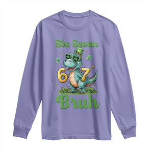 Funny Dinosaur Says Six Seven Long Sleeve Shirt St Patricks Day TS12 Violet Print Your Wear
