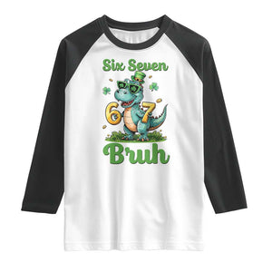Funny Dinosaur Says Six Seven Raglan Shirt St Patricks Day TS12 White Black Print Your Wear
