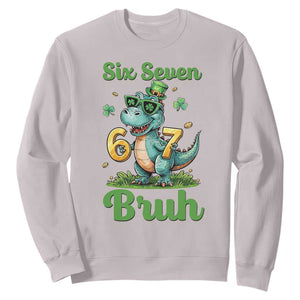 Funny Dinosaur Says Six Seven Sweatshirt St Patricks Day TS12 Ice Gray Print Your Wear