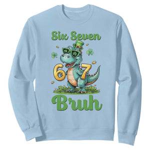 Funny Dinosaur Says Six Seven Sweatshirt St Patricks Day TS12 Light Blue Print Your Wear