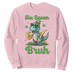 Funny Dinosaur Says Six Seven Sweatshirt St Patricks Day TS12 Light Pink Print Your Wear