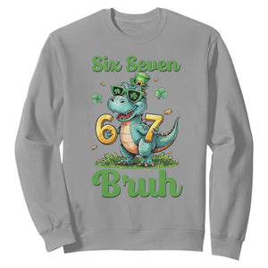 Funny Dinosaur Says Six Seven Sweatshirt St Patricks Day TS12 Sport Gray Print Your Wear