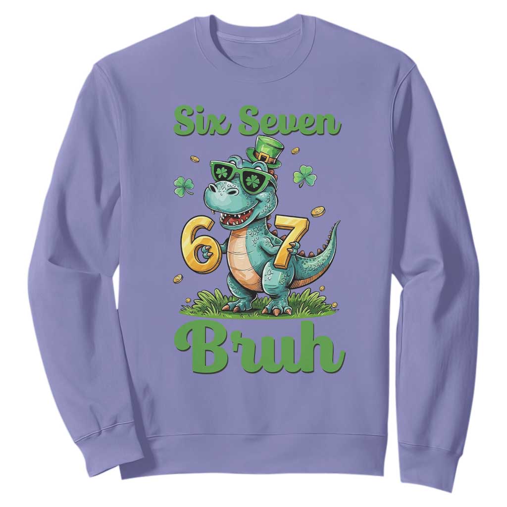 Funny Dinosaur Says Six Seven Sweatshirt St Patricks Day TS12 Violet Print Your Wear