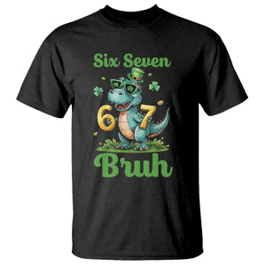 Funny Dinosaur Says Six Seven T Shirt St Patricks Day TS12 Black Print Your Wear