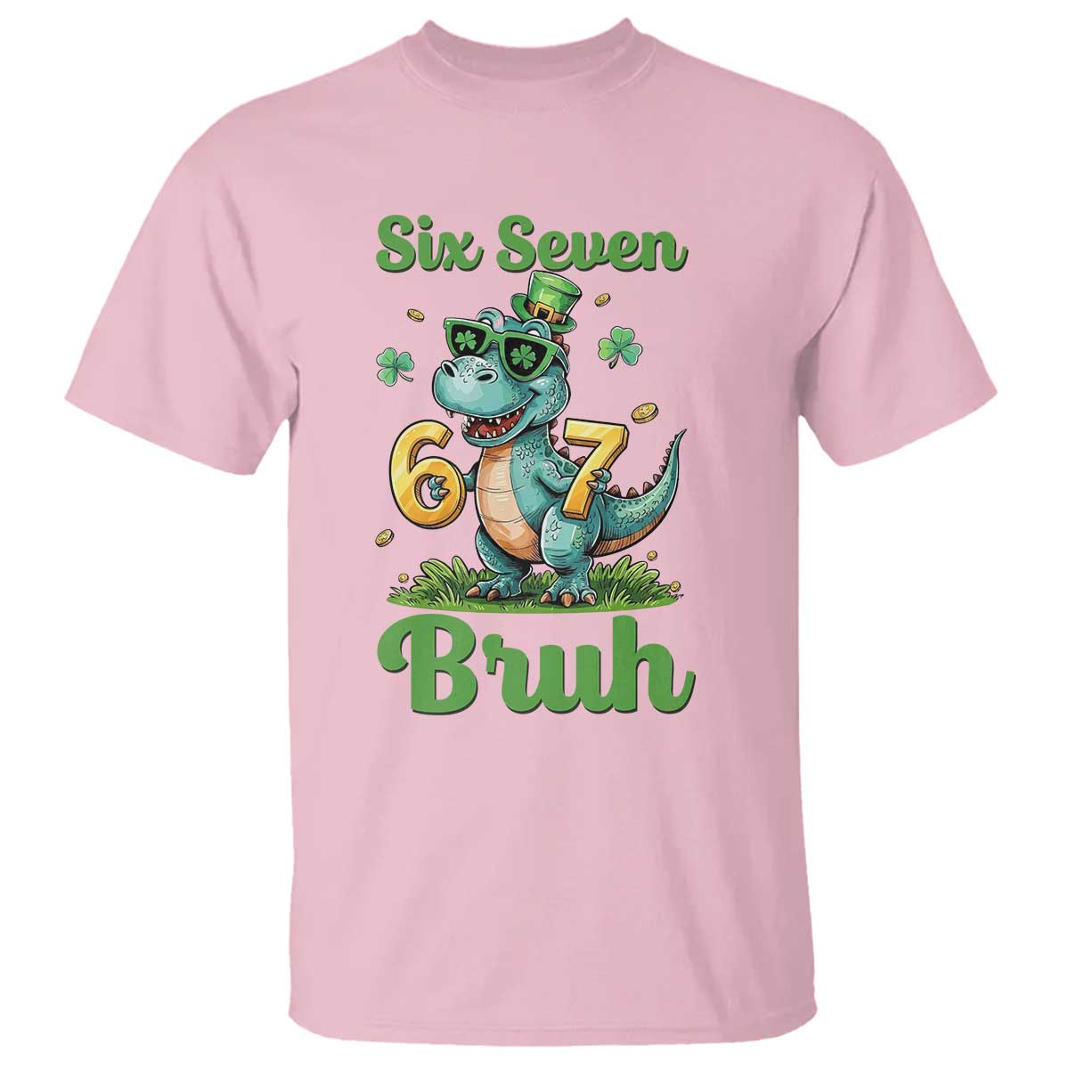 Funny Dinosaur Says Six Seven T Shirt St Patricks Day TS12 Light Pink Print Your Wear
