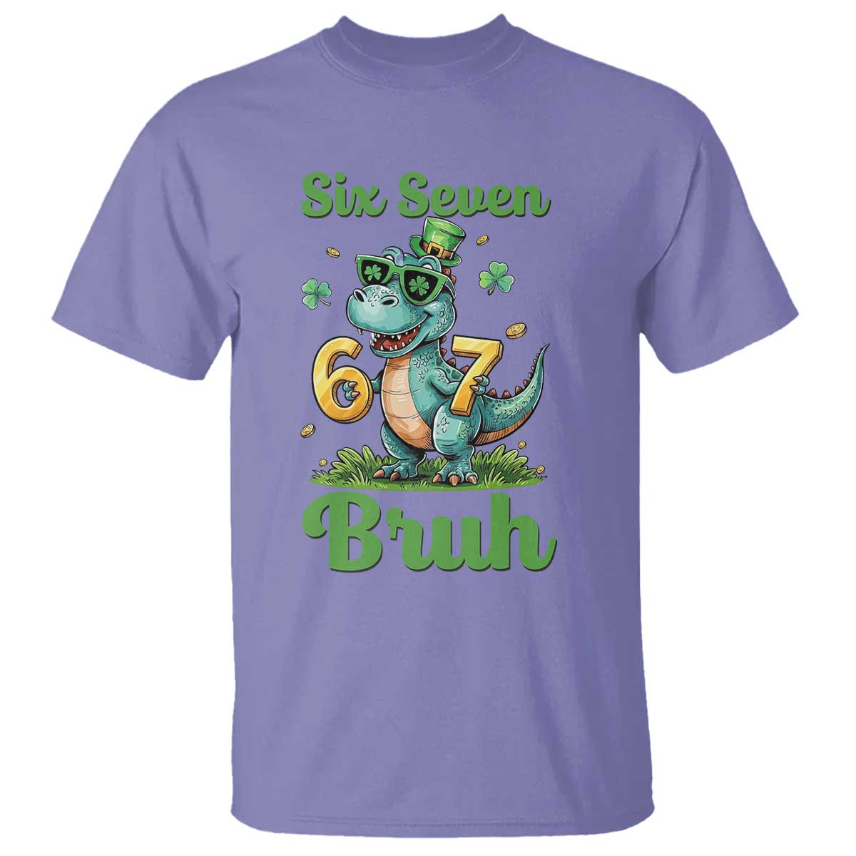 Funny Dinosaur Says Six Seven T Shirt St Patricks Day TS12 Violet Print Your Wear