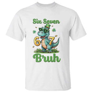 Funny Dinosaur Says Six Seven T Shirt St Patricks Day TS12 White Print Your Wear