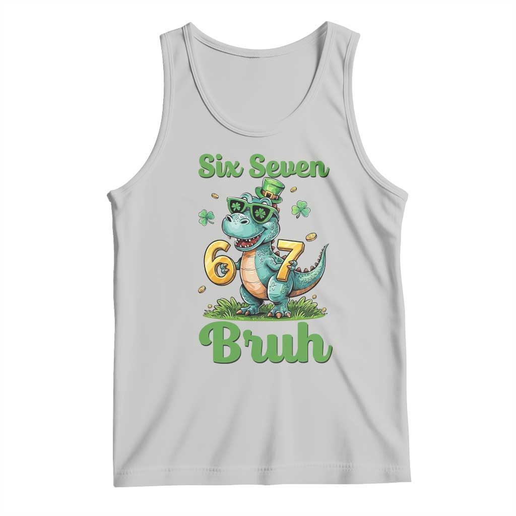 Funny Dinosaur Says Six Seven Tank Top St Patricks Day TS12 Ash Print Your Wear