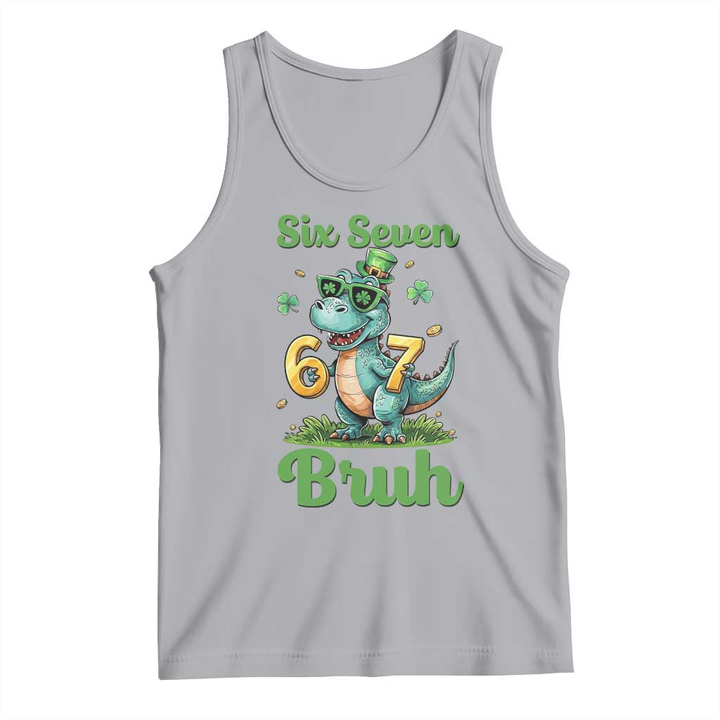 Funny Dinosaur Says Six Seven Tank Top St Patricks Day TS12 Athletic Heather Print Your Wear
