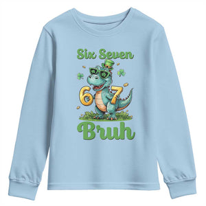 Funny Dinosaur Says Six Seven Youth Sweatshirt St Patricks Day TS12 Light Blue Print Your Wear