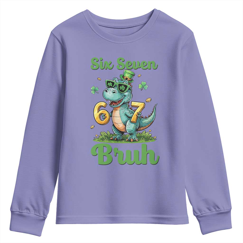 Funny Dinosaur Says Six Seven Youth Sweatshirt St Patricks Day TS12 Violet Print Your Wear