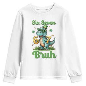Funny Dinosaur Says Six Seven Youth Sweatshirt St Patricks Day TS12 White Print Your Wear