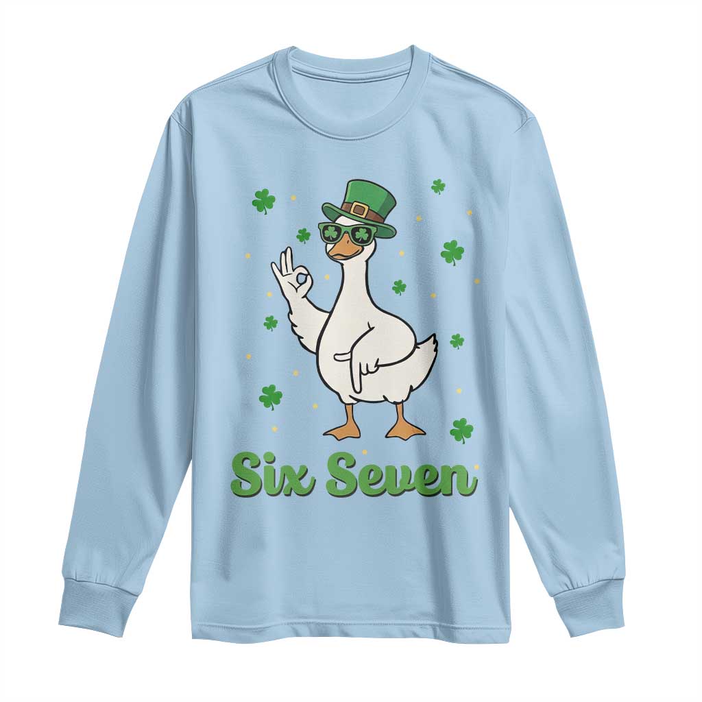 Lucky Goose Six Seven Meme Long Sleeve Shirt St Patricks Day TS12 Light Blue Print Your Wear