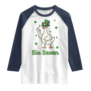 Lucky Goose Six Seven Meme Raglan Shirt St Patricks Day TS12 White Navy Print Your Wear