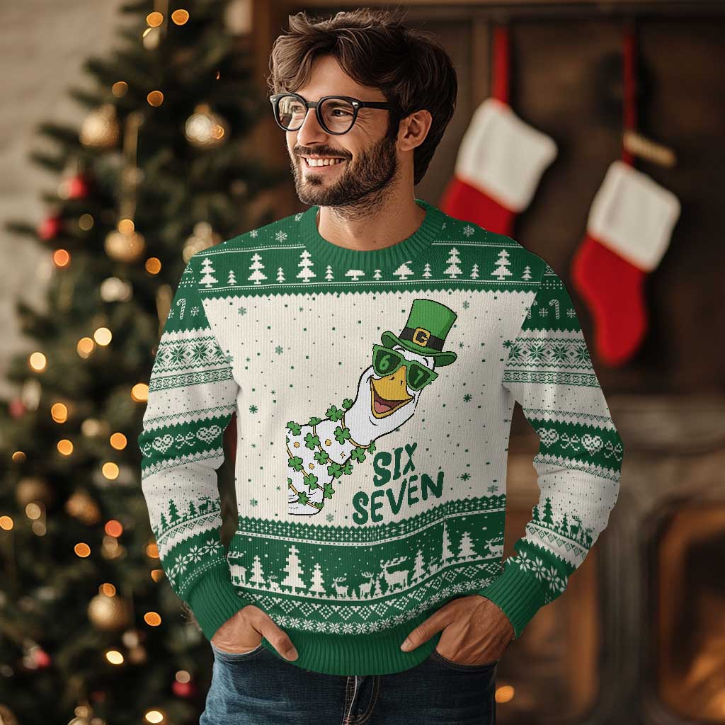 Chaotic Goose Six Seven Meme Ugly Christmas Sweater Funny St Patricks Day Gift TS12 Beige Green Print Your Wear
