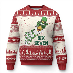 Chaotic Goose Six Seven Meme Ugly Christmas Sweater Funny St Patricks Day Gift TS12 Beige Red Print Your Wear