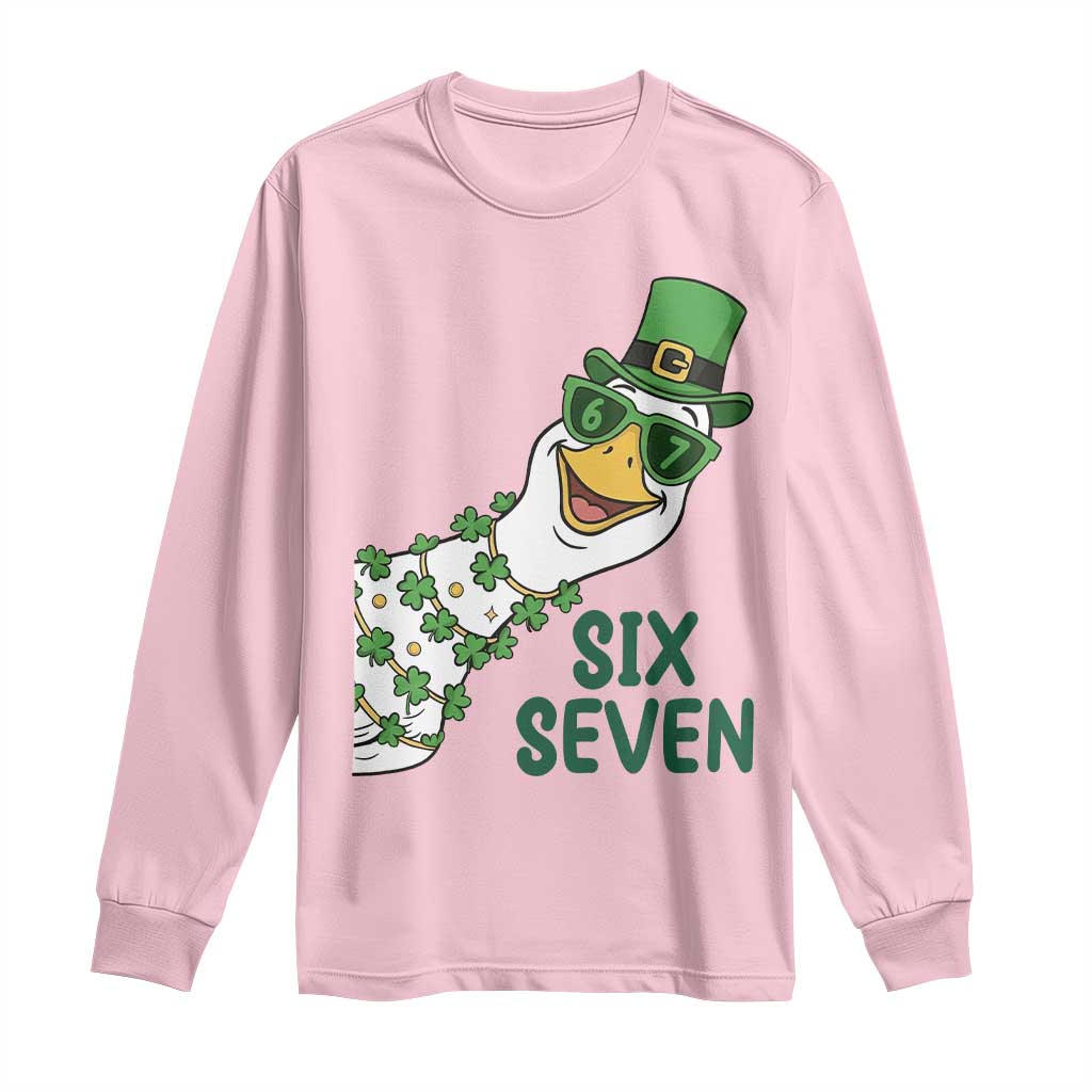 Chaotic Goose Six Seven Meme Long Sleeve Shirt Funny St Patricks Day Gift TS12 Light Pink Print Your Wear