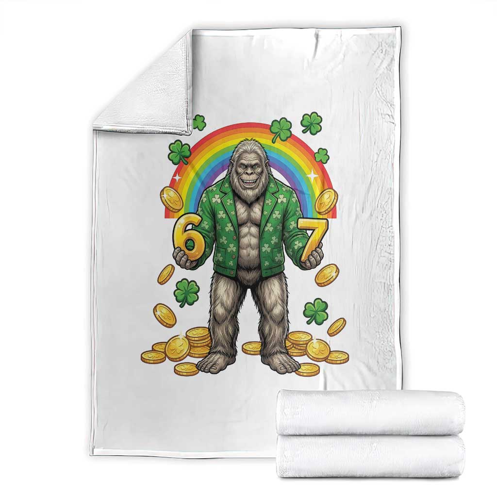 Bigfoot Six Seven Meme Throw Blanket Funny St Patricks Day Gift TS12 White Print Your Wear