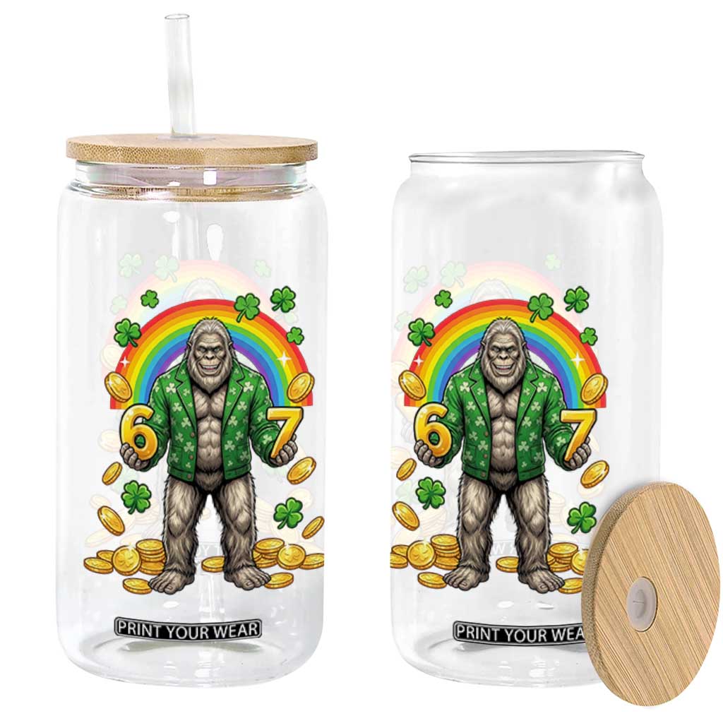 Bigfoot Six Seven Meme Glass Can Funny St Patricks Day Gift TS12 Print Your Wear