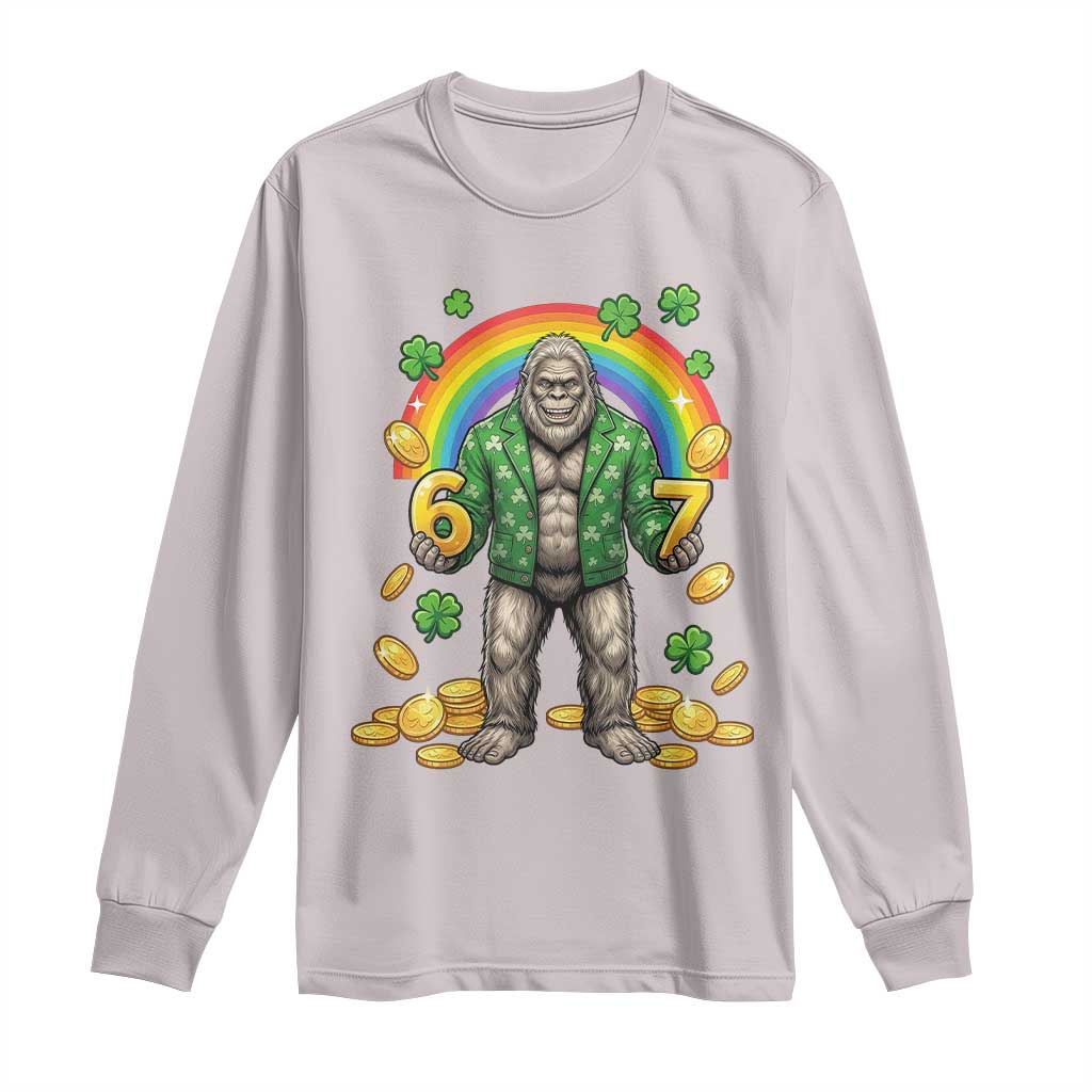 Bigfoot Six Seven Meme Long Sleeve Shirt Funny St Patricks Day Gift TS12 Ice Gray Print Your Wear