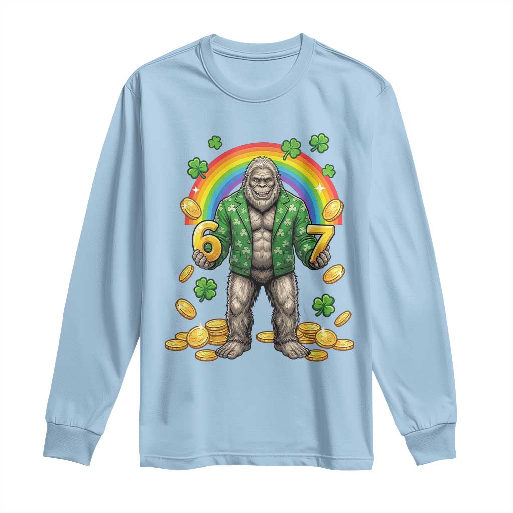 Bigfoot Six Seven Meme Long Sleeve Shirt Funny St Patricks Day Gift TS12 Light Blue Print Your Wear